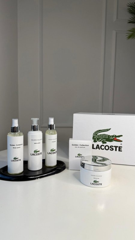 طقم عطر Lacoste white - رجالي - ٥ قطع / شامل علبة الشركة